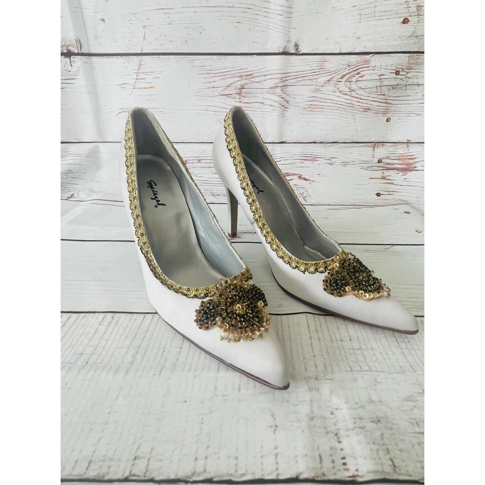 Vintage Spiegel Gold & Black Beaded Women’s Gray Heels | Size 7 1/2